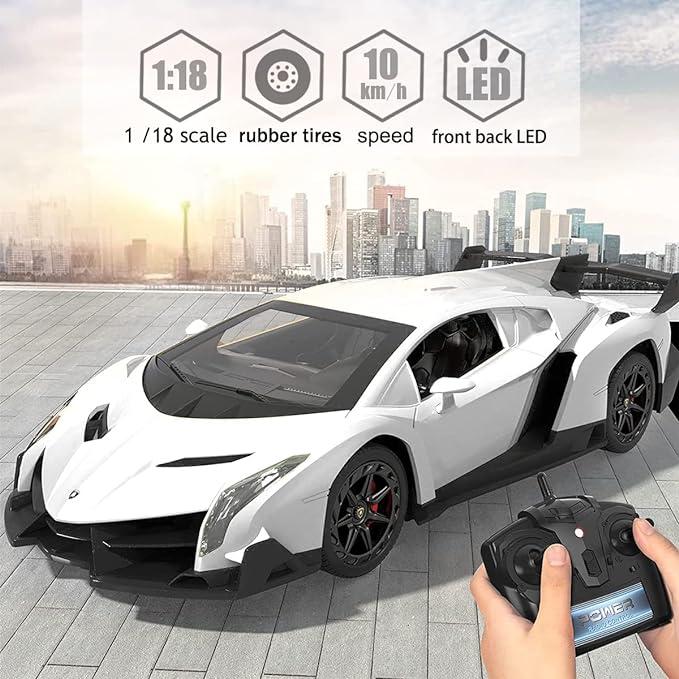 LAFALA Remote Control Car RC Cars Racing Car 1:18 Licensed Toy RC Car Compatible with Lamborghini Model Vehicle for Boys 6,7,8 Years Old,White