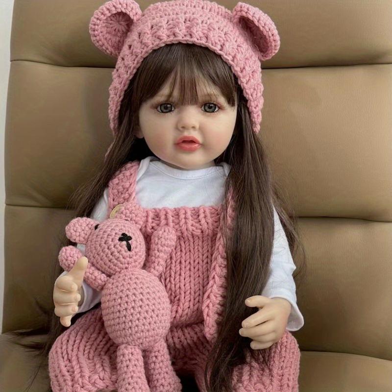 55cm 22inch Realistic Lifelike Reborn Baby Soft Silicone Girl Doll Long Brown Hair Princess Toddler Bebe Toy Birthday Gift