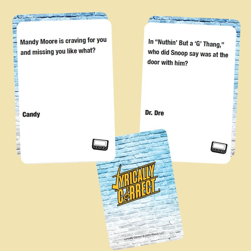 Pop Quiz: Music Trivia 90's and 2000's Pop Edition. Lyrically Correct leads to loads of fun, singing, dancing, and lots of nostalgia. This Game is a Party in a box, card game and family game.