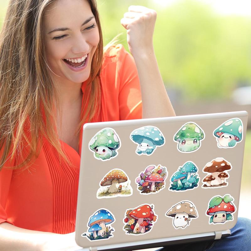 Cartoon Mixed Mushroom Pattern Sticker, 100pcs set Waterproof DIY Self Adhesive Decor Paper, Naughty Stickers For Gift Greeting Card Guitar Water Bottle Laptop Phone Decor