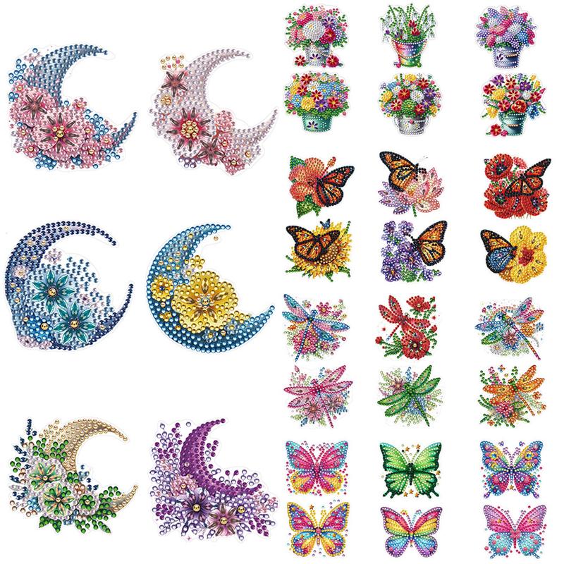 6 Pcs Fridge Magnetic Diamond Painting Stickers DIY Crafts Kits (Flower Butterfly Moon Dragonfly) 1216492 1238012