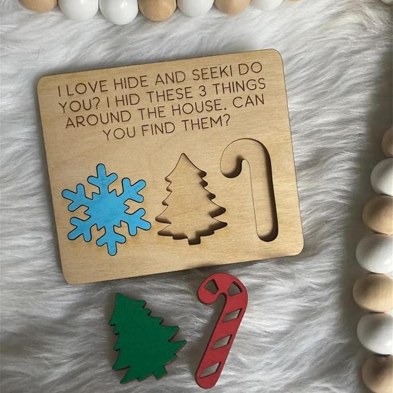 Christmas Hide and Seek Game, 1 Count Wooden Hide and Seek Game, Perfect for Holiday Party Gifts, Party Activities Supplies