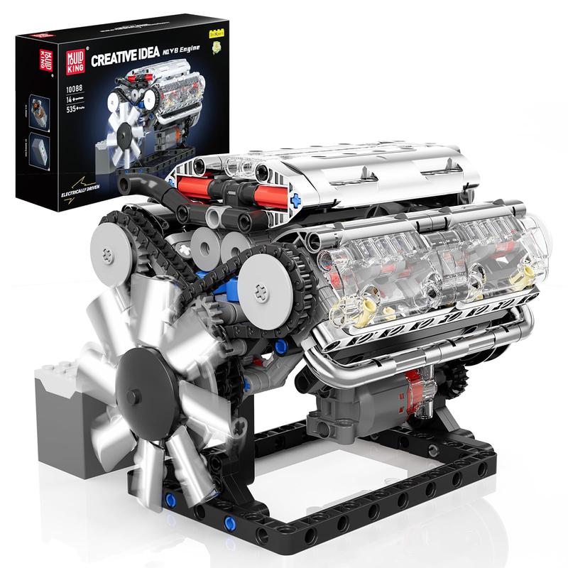 Mould King 10088 No.V8 Engine Model Kit - 535 Pcs to Build Your Own Mini Engine That Works- DIY STEM Project & Gift for Kids Teens