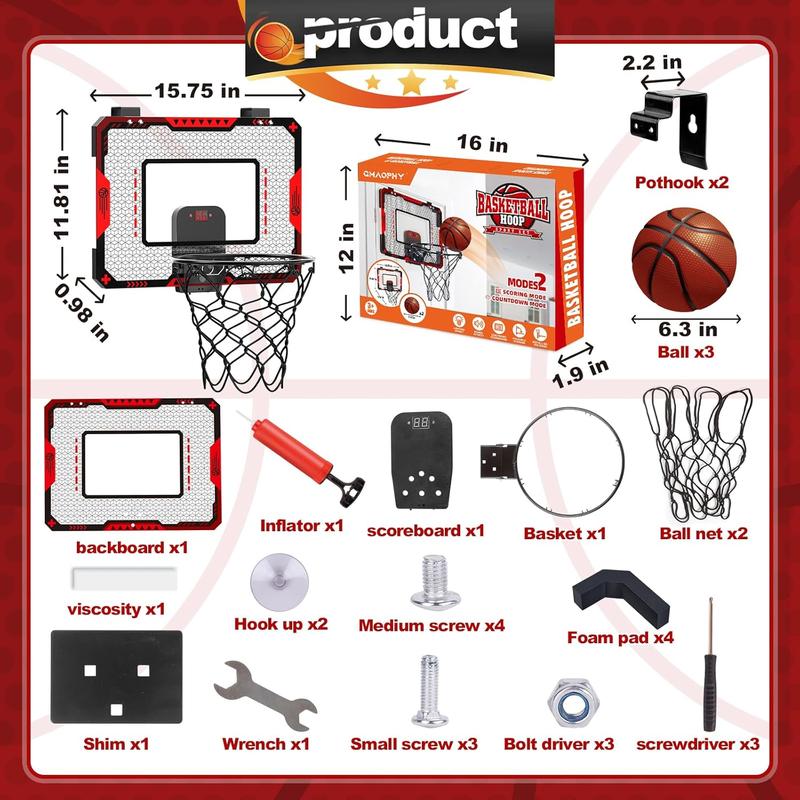 Basketball Hoop Indoor for 5 6 7 8 9 10+ Year Old Boys Kids, Mini Basketball Hoop with Electronic Scoreboard Over The Door, Sport Toys Birthday Gift