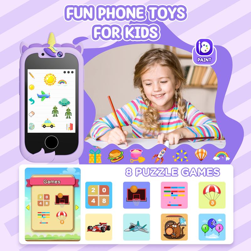 Kids Smart Phone Girls Toy: Christmas Birthday Gifts for Girls Age 3-10 -Working Real Play Cell Phone - Learning Phone (Purple) dual camera Unicorn