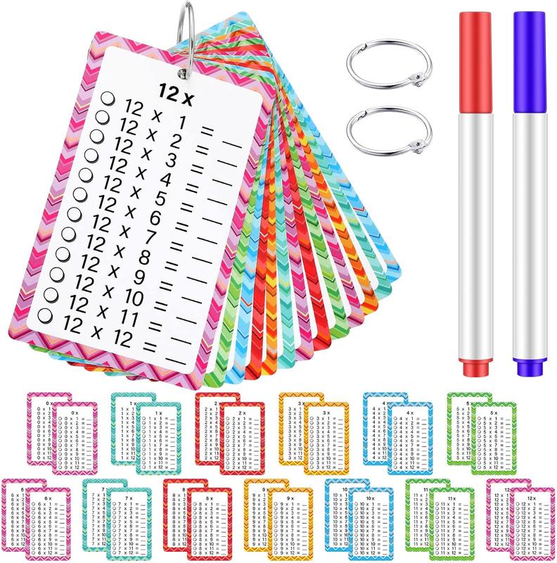 Kids Multiplication Flashcards, Math Flashcards with 4 Dry Erase Markers 2 Rings 2 Multiplication Table Times Table Flashcards for Boys Girls Fun Math Games Charts