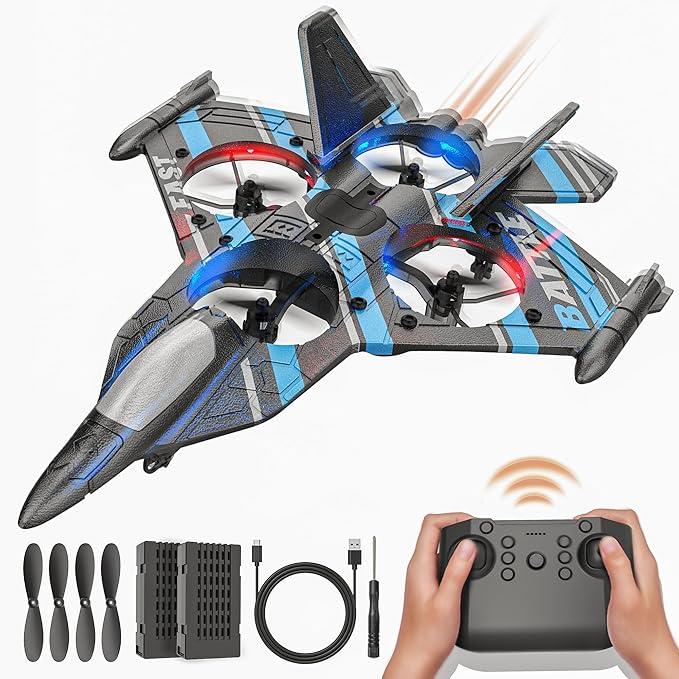 BEZGAR RC Jet for Children | 2.4GHZ RC Plane, 6-axis Gyro Remote Control Airplane, RC Helicopter, 360° Flip Fighter Jet Toy, Toys for Ages 8-13 with Colorful LED Navigation Lights Red Blue flying  toys