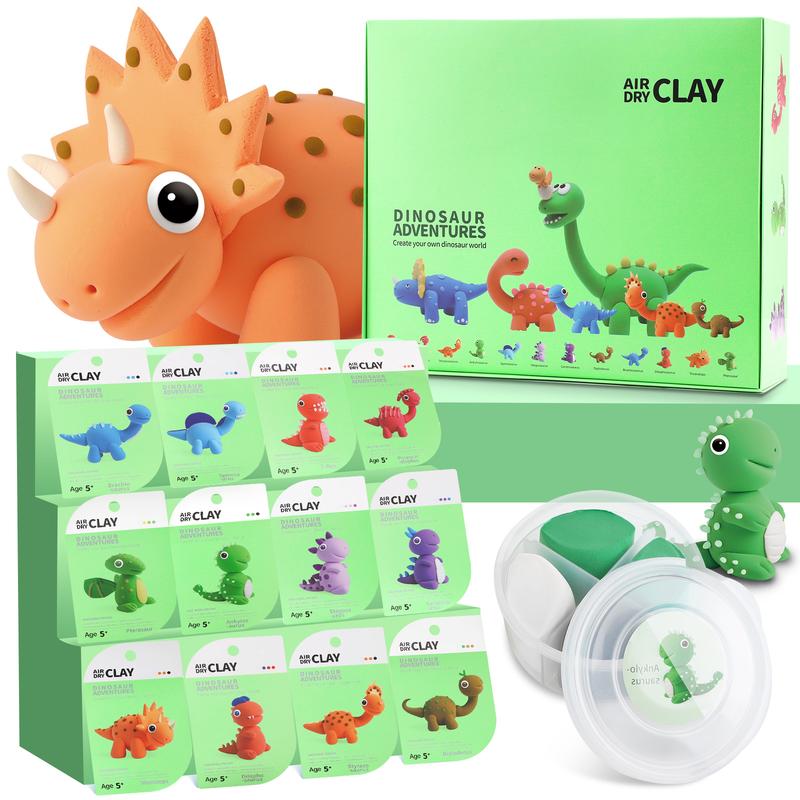 12 Boxes Air DIY Clay with Tutorial, Animals Dinosaur Space Adventures - Air Dry Clay, Soft & Ultra Light, DIY Craft Easy to use, Modeling Clay, Black Friday, Cyber Monday, Christmas Gifts for Children