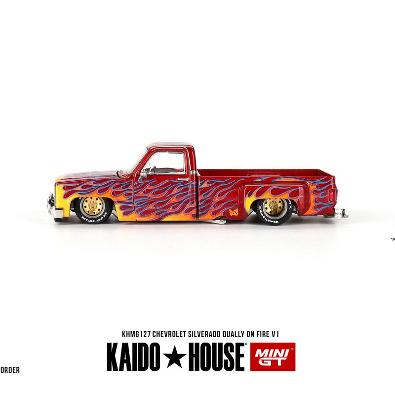 Mini GT x Kaido House 1:64 Chevrolet Silverado Dually on Fire V1 KHMG127