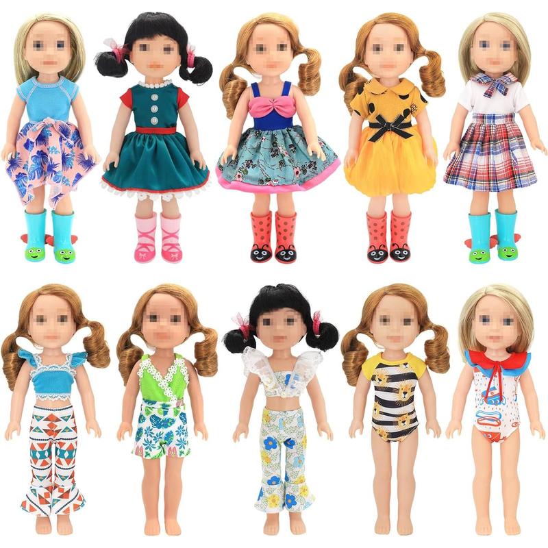 SOTOGO 10 Sets American Wellie Doll Clothes Outfits Dresses Pajamas Swimsuit, Girl Wishers Doll Clothes Fit for 14 to 14.5 Inch Dolls