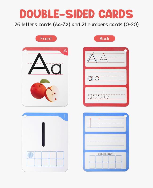 Dry Erase Alphabet and Number Flash Cards, Write and Wipe Laminated ABC Letter Tracing Practice Card for Learning