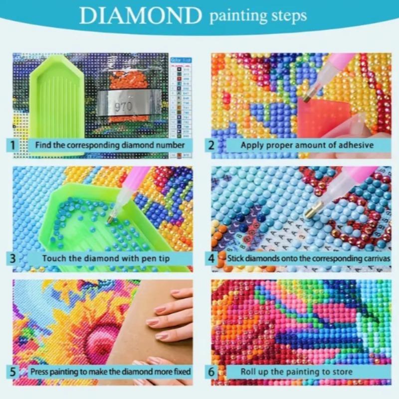 Flower & Cow Pattern Diamond Drawing Kit, 1 Set DIY Diamond Drawing Beginner Kit with Dot Drill Tool, Wall Art Home Decor for Living Room Bedroom