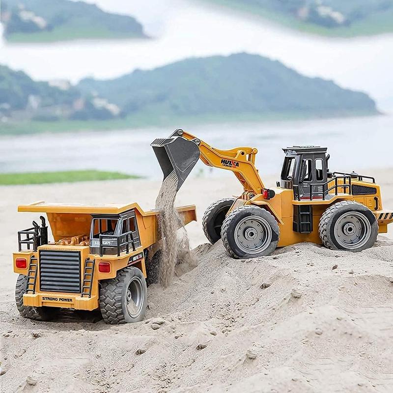 Large Remote Control Construction Vehicles (1:16 Excavator, 1:16 Bulldozer, 1:18 Loader, 1:18 dump truck). Educational toy gifts for boys and girls.