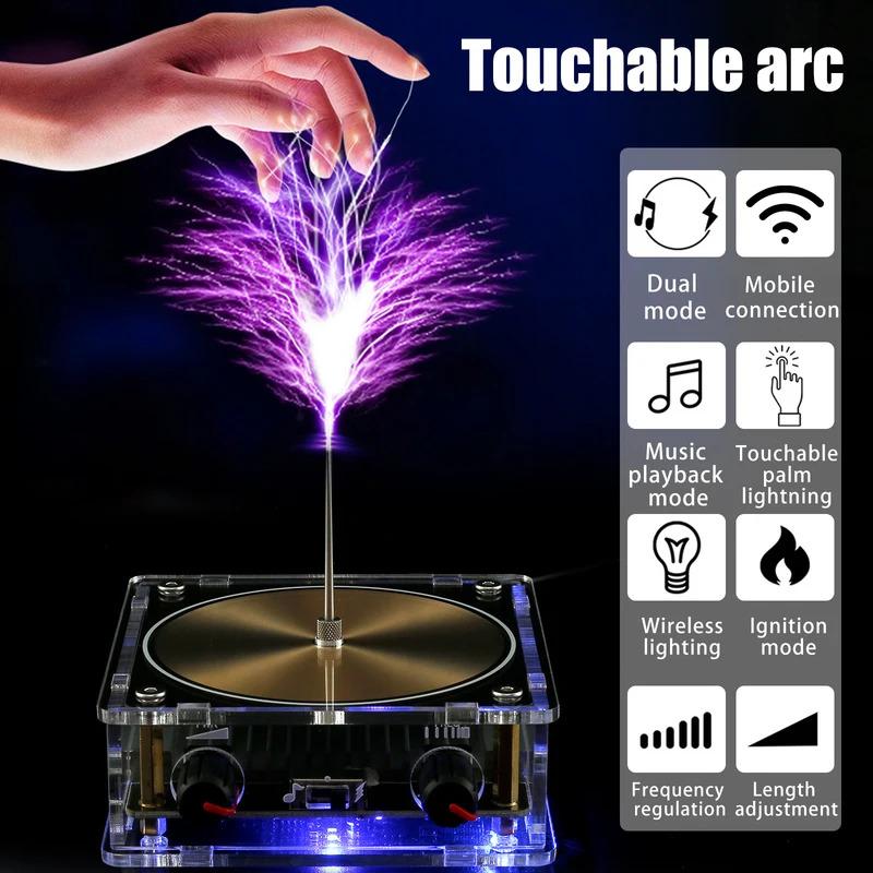 Tesla Coil Music Box Bluetooth Connection Music Coil Touchable Artificial Spark Gap Arc Generator Desktop Toy Gift For Kids ﻿