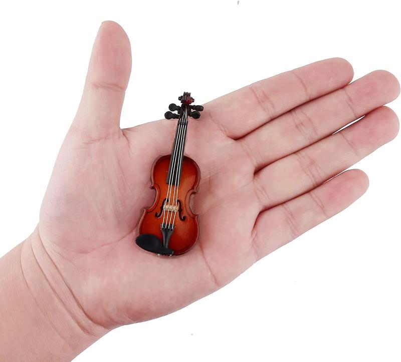 World's Smallest Violin Wooden Miniature Violin with Stand Bow and Case