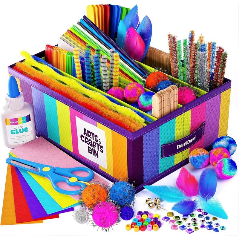 Dan&Darci Arts & Crafts Supplies Kit for Kids and Toddlers - with Storage Bin - Kid & Toddler Art & Craft Set Ages 3, 4, 5, 6, 7 & 8 Years Old - Crafting Materials Box Kits for School or Gift