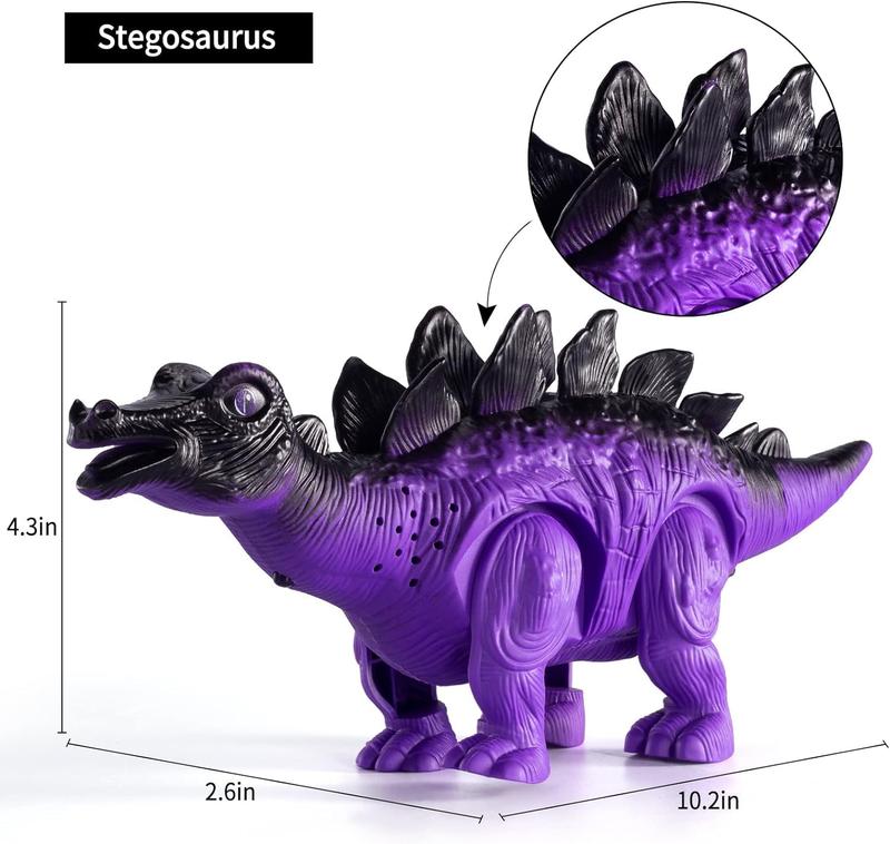 3-Pack Electric Walking Dinosaur Toys with Roaring Sounds and Lights, Realistic Robot T-Rex, Brachiosaurus, Stegosaurus Dinosaur Figures