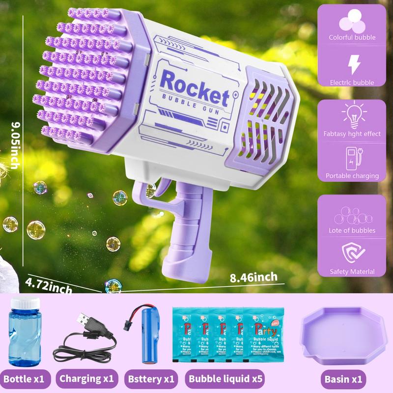 Bubble Machine Gun with 69 Holes and Colorful Lights Bubble Maker Machine