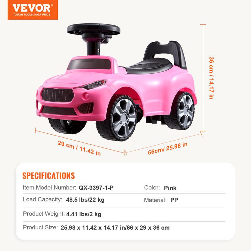 VEVOR Ride On Push Car for Toddlers, Ages 1-3, Ride Racer, Sit to Stand Toddler Ride On Toy, Classic Kids Ride On Car with Music Steering Wheel & Under Seat Storage, Ride On Toy for Boys Girls, Pink