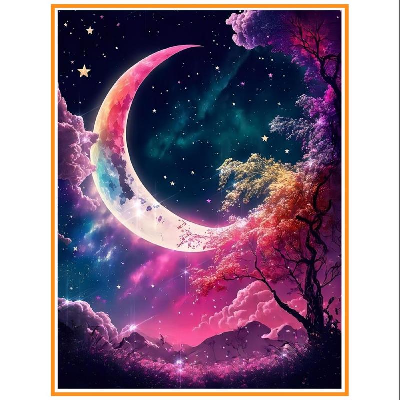 Moon & Tree Pattern DIY Diamond Painting Without Frame, 1 Count DIY Decorative Art Picture for Beginner, DIY Home Decor