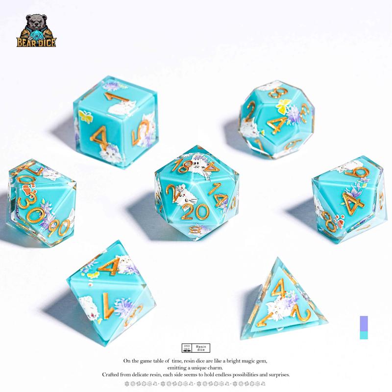 Bear Dice Blue Meow Shadow dnd Solid Cat Resin Dice dice