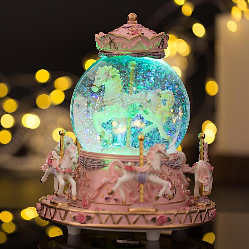 Cute Carousel Design Music Box with 3 LR44 Batteries, Battery Powered Music Box with Color Change LED Light, Home Ornaments, Room Decoration, Birthday Gift