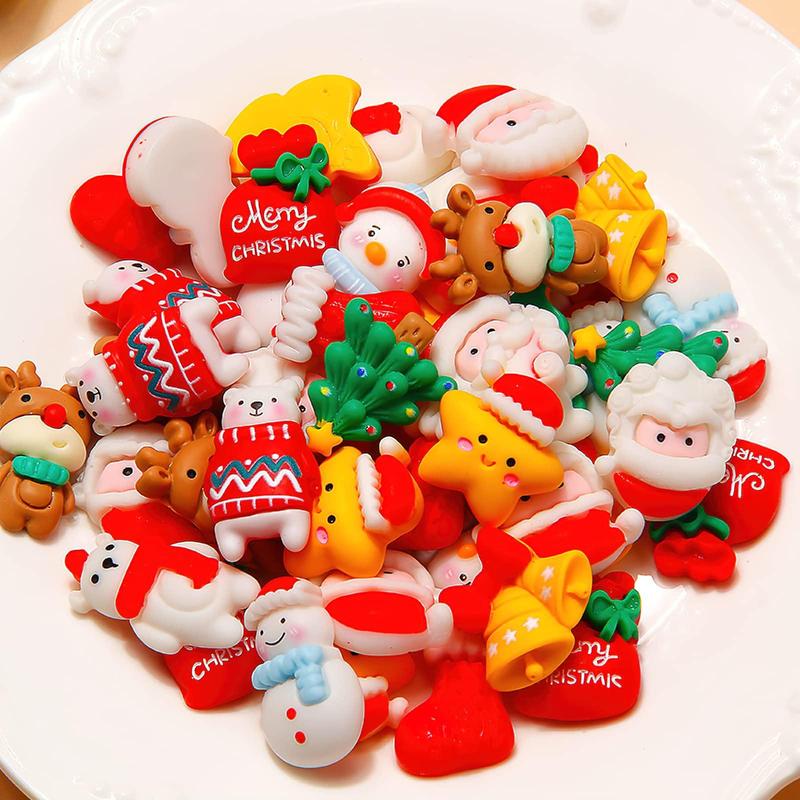 Random Color Cute Mini Christmas Decoration, 20pcs set Random Style Flat Back Resin Cabochons, Scrapbooking DIY Jewelry Craft Decoration Accessories