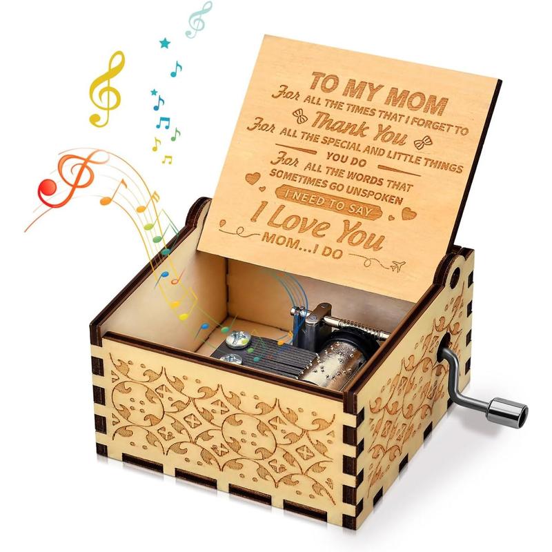 Birthday Gifts for Mom Wooden Crank Music Box Gift for Mom from Daughter Son Personalized Gifts for Womens Mom Gifts for Christmas Mothers Day