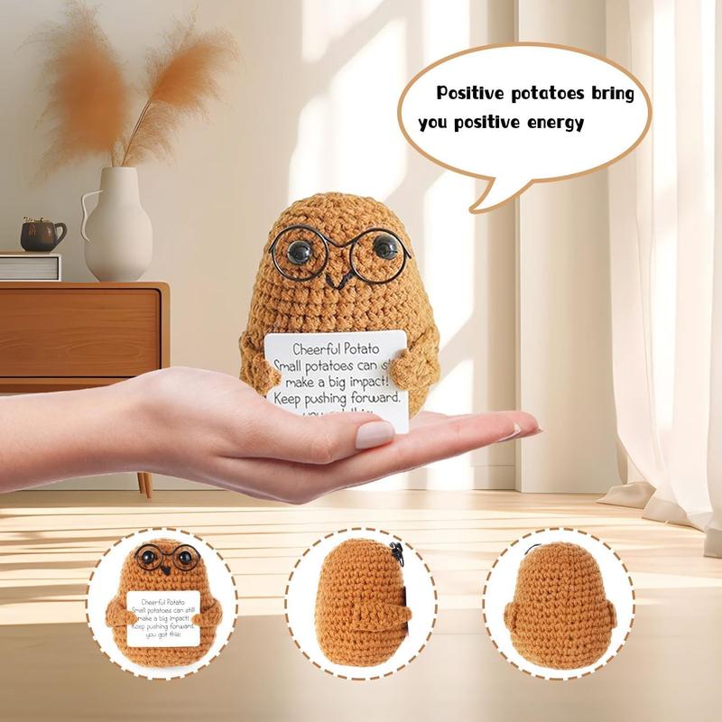 Funny Mini Positive Potato Crochet Kit, 3 Counts set Cute Crochet Emotional Support Plush Doll with Positive Card Decoration, Encouragement Gifts for Adults