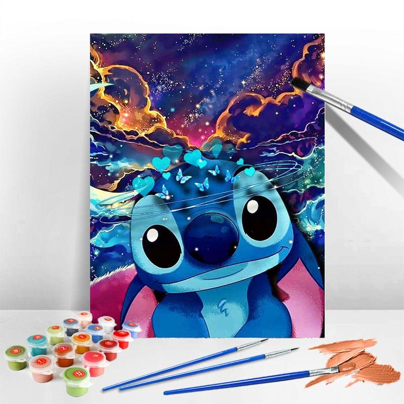 Cartoon Stitch Pattern DIY Painting By Numbers Kit Without Frame, 1 Set DIY Paint By Numbers Kit, Wall Art Decoration for Home Living Room Bedroom