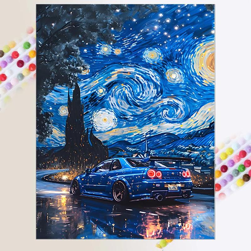 5D DIY Diamond Arts Colorful Painting Kit, Starry Night Mountain Pattern Diamond Arts Colorful Painting without Frame, Handmade Art Crafts for Home Decor