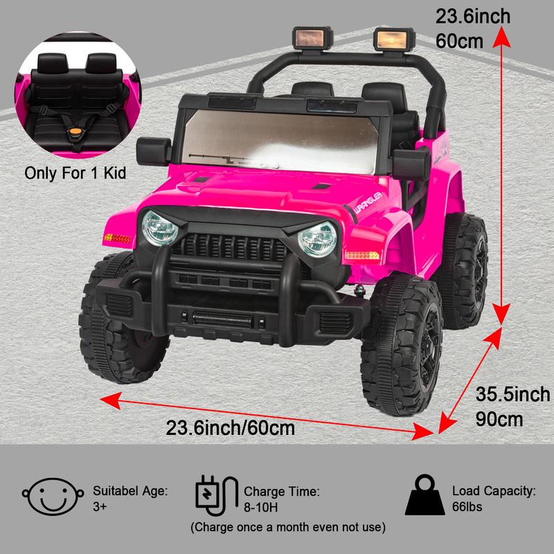 POSTACK 12 Volt Ride on Car with Parental Remote, Battery Powered Electric Car for Toddlers, Ride on Toy for Kids to Drive, Power 4 Wheel UTV for Boys Girls 1 Seater with Music, Bluetooth, Pink