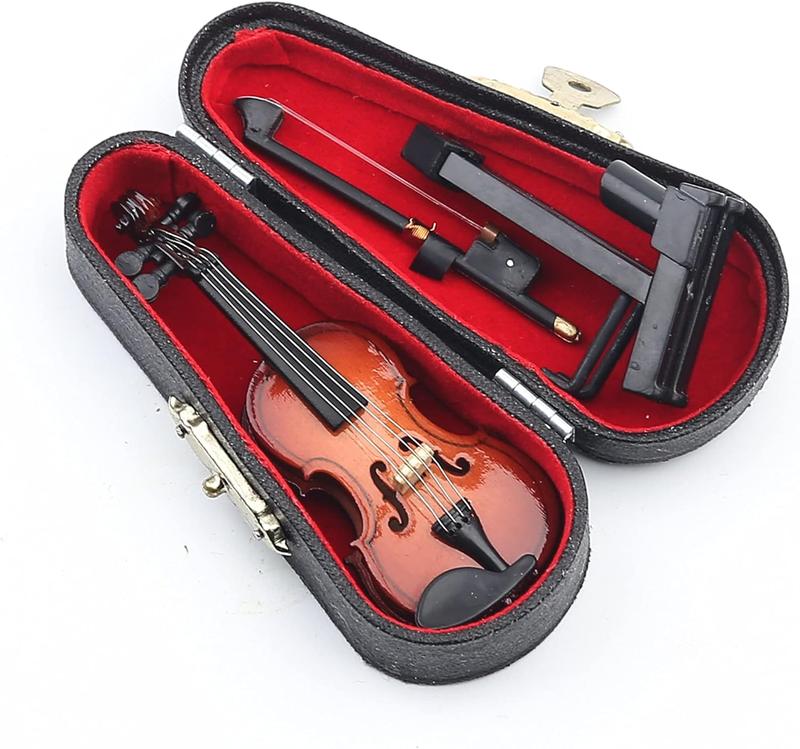 World's Smallest Violin Wooden Miniature Violin with Stand Bow and Case