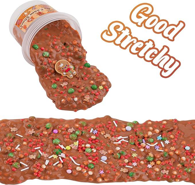 Christmas Stocking Stuffers for Kids, Gingerbread Man Brown Foam Slime, Good Stretchy & Non-Sticky Crunchy Slime, Girls Gifts & Boys Gifts Birthday Easter Hallowmas Christmas Slime Sensory Toys