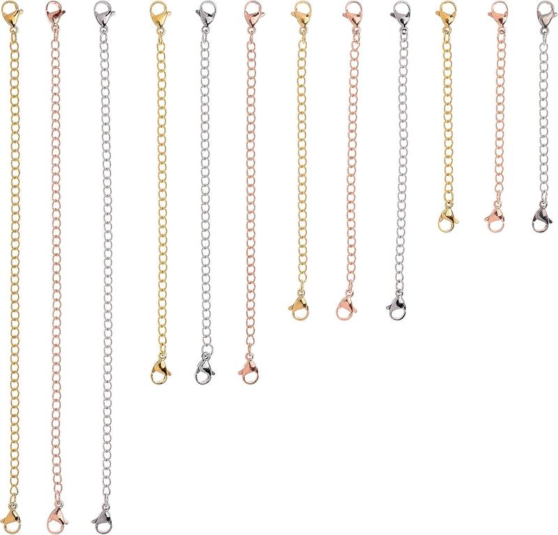 12 count Necklace Extenders,   and Rose  Chain Extender for Necklace, Bracelet Extender, Extender Chain Set, 4 Different Length, 2 3 4 6 inch (4 , 4 , 4 Rose )