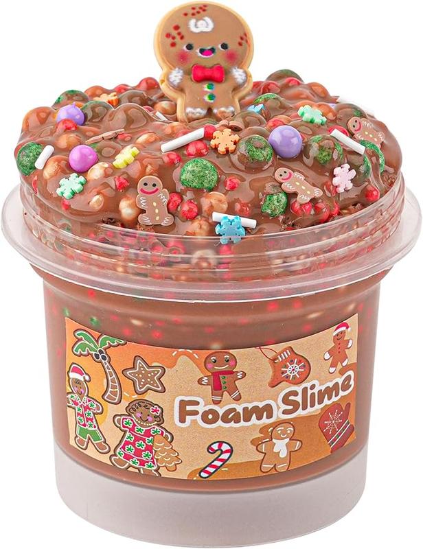 Christmas Stocking Stuffers for Kids, Gingerbread Man Brown Foam Slime, Good Stretchy & Non-Sticky Crunchy Slime, Girls Gifts & Boys Gifts Birthday Easter Hallowmas Christmas Slime Sensory Toys