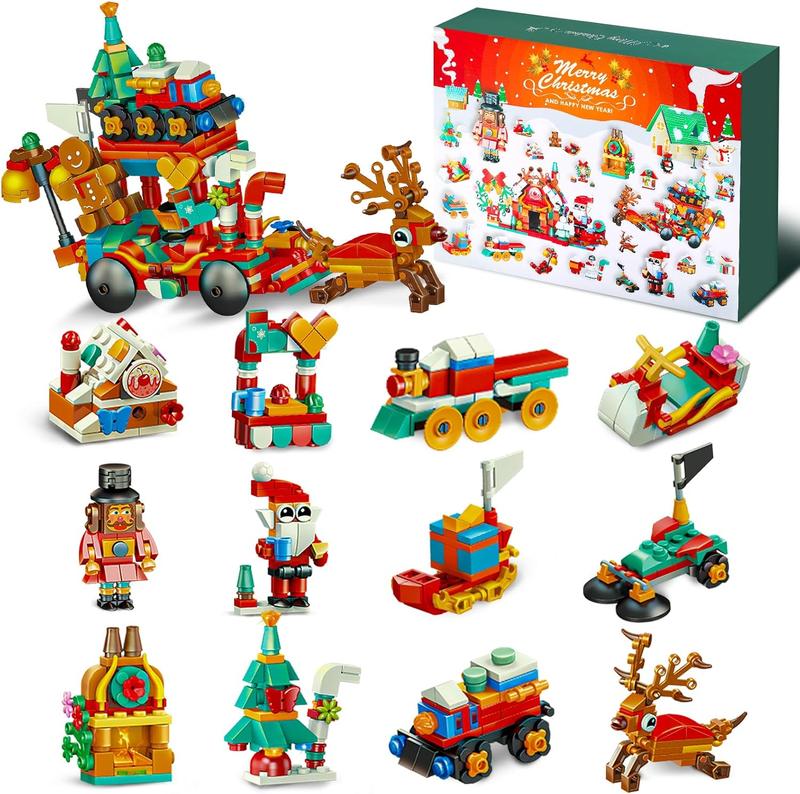 Christmas Advent Calendar 2024,  Building Blocks for  24 Days Countdown Christmas Building Blocks Toys Set Christmas Gift for Boys Girls Adults Xmas Building Bricks Stocking Stuffer Party Favors Home Decors