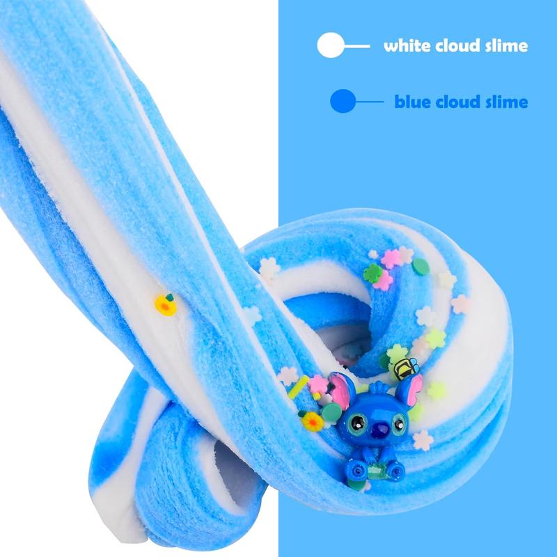 2 Pack Cloud Slime Kit, with Blue and Red Cherry Charms, Two-Tone Scented DIY Slime Pack for Girls and Boys, Birthday Gift, Party Favors, Christmas Surprise, Stress Relief Slime Toys for Kids