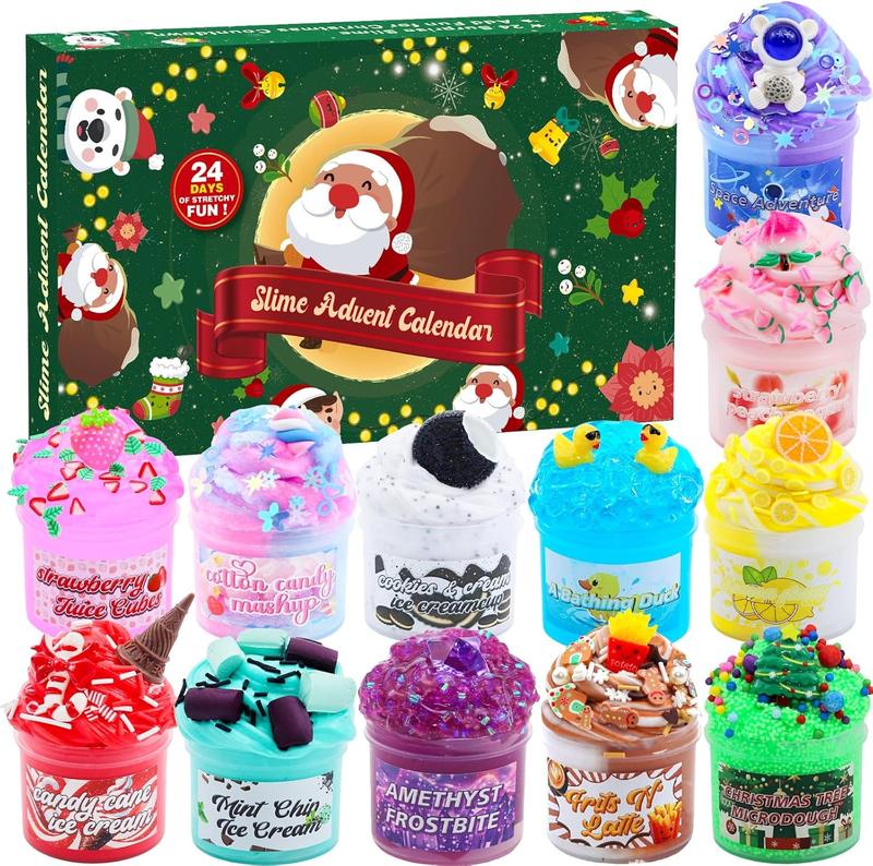 Christmas Gift Slime Advent Calendar 2024 - Christmas Countdown Calendars 24 Days of Surprises with Different Texture Slime and Toys Kit Funny Gifts