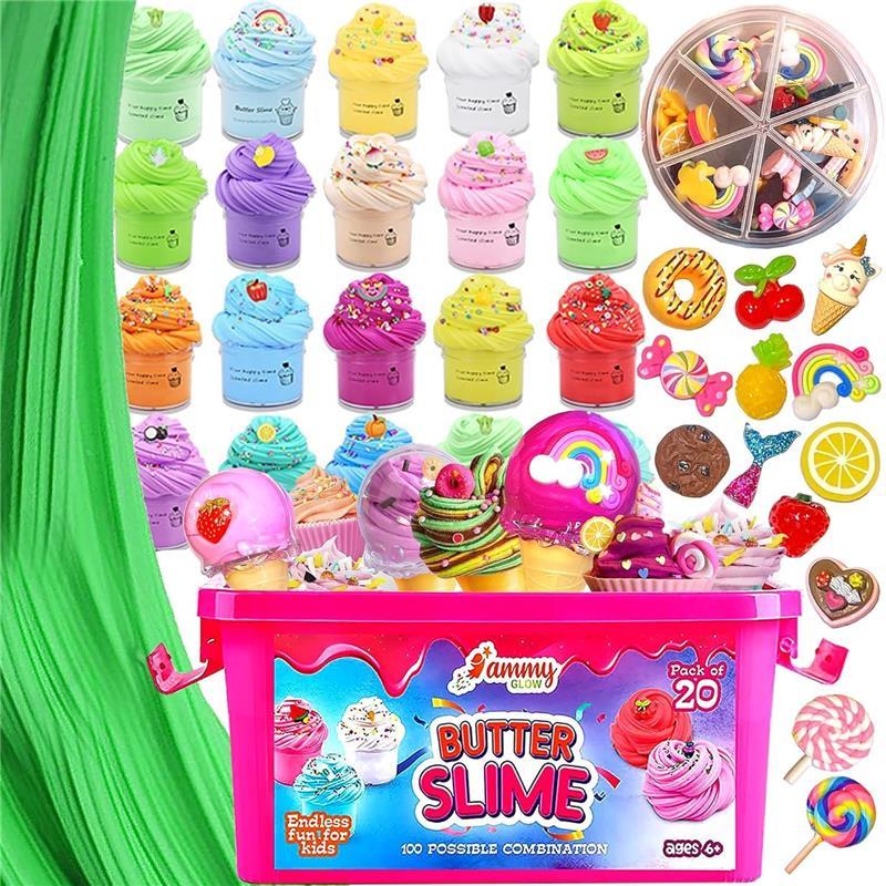 NEW 2024 SPRING SUMMER  SALE Children Day  Butter Slime Kit for Girls Ages 8-10-49 pcs w Organizer Box Filled w Slime Charms, Fruit- Ice Cream-Cup Cake & More- Birthday Gift for Boys Girls- Fidget Toys-Easter Basket Stuffer 2024s