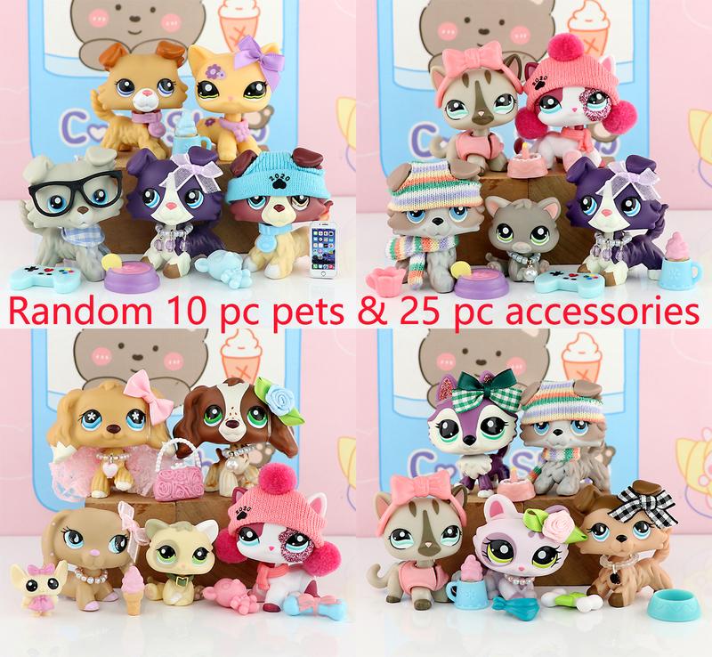 Minilpsshop Random 10PC Figures Pets and 25 PC Accessories Set