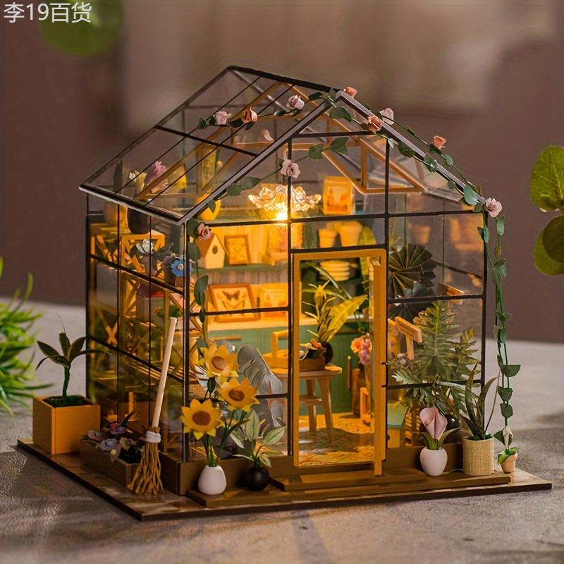 Mini Handmade DIY Wooden Assembly Sunshine Flower House Building Model, Doll House Set With Furniture Home Decorations Art House Ornaments, Creative Birthday Gift Valentine's Day Gift (without Glue battery)