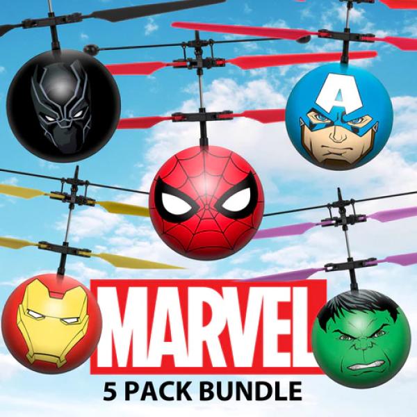 5 Pack Marvel Heli Ball Flying UFO Helicopters - Spiderman Iron Man Hulk Black Panther Captain America