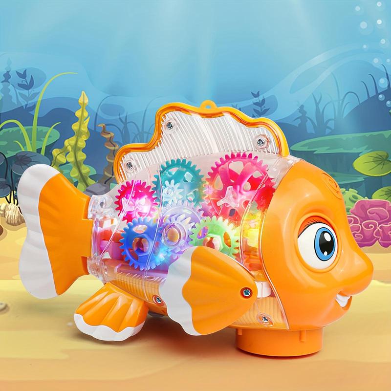 Electric Clown Fish Shaking Fish Toy (1 Box), Walking Fish with Light Music Toy, Funny Sensory Toy