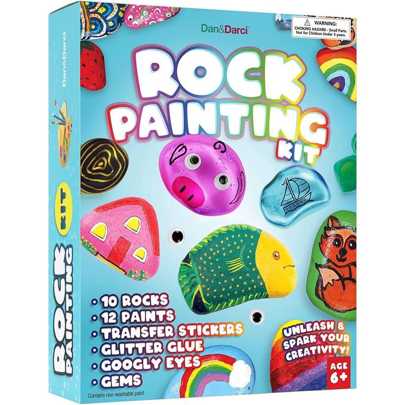 Rock Painting Kit for Kids - Arts and Crafts for Girls & Boys Ages 6-12 - Easter Craft Kits Art Set - Supplies for Painting Rocks - Best Tween Paint Gift Ideas for Kids Activities Age 6 7 8 9 10 11