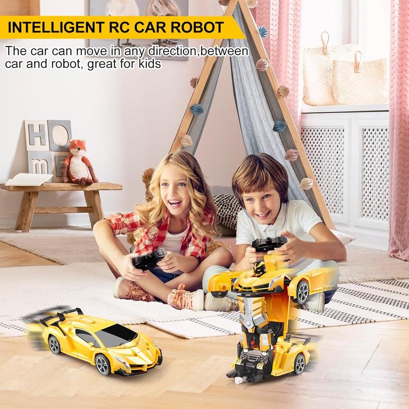 Remote Control Car - Transform, One-Button Deformation & 360?Rotating Drifting, Transform Robot RC Car with LED Light, Toy Gifts for 4 5 6 7 8 9 10 11 12 Years Old Boy (Yellow)