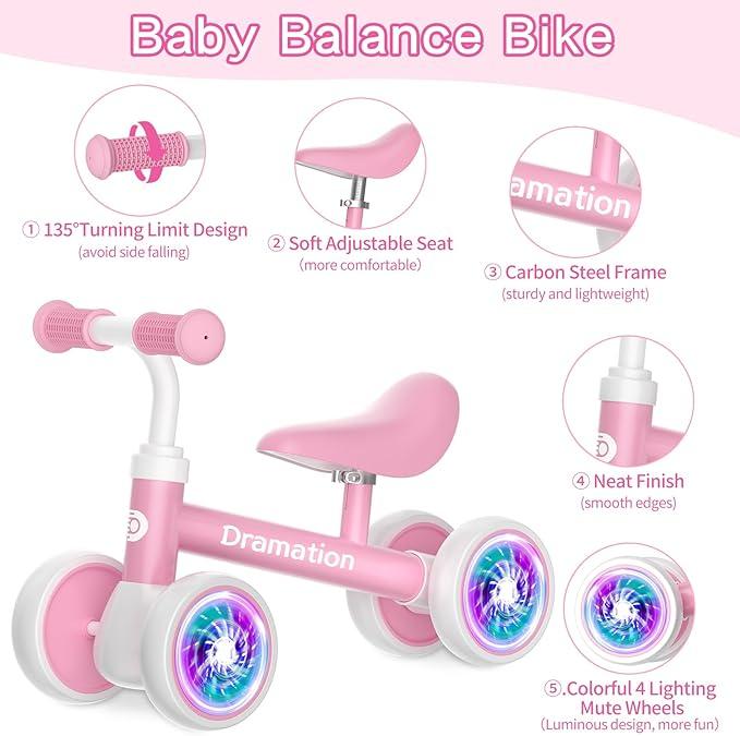 Colorful Lighting Balance Car, Adjustable Pedalless Seat Balance Car, 4 Lighting Silent Wheels, Ride-On Toy Gift for Kids for Christmas Adjustable Toddler