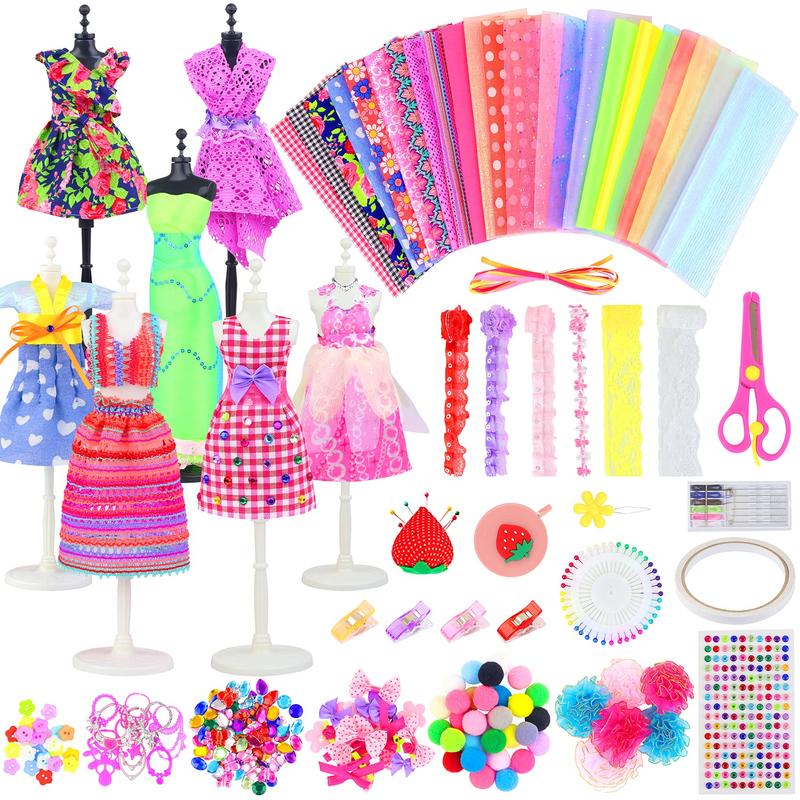 448 Pcs Fashion Design Kit for Girls Doll Accessories DIY Set Creativity DIY Arts & Crafts Toys with Mannequins Gift for 6-8 8-12 Year Old Girl