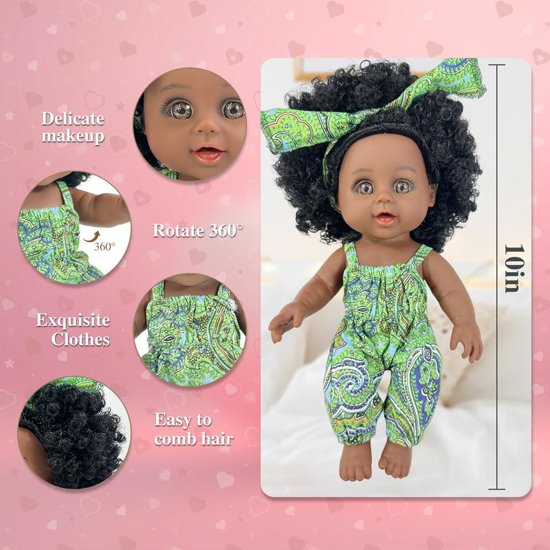 Nice2you 10 Inch African American Baby Doll - Black Baby Dolls for Toddlers, Reborn Baby Dolls Black for Girls, Curly Hair Silicone Black Doll Toy