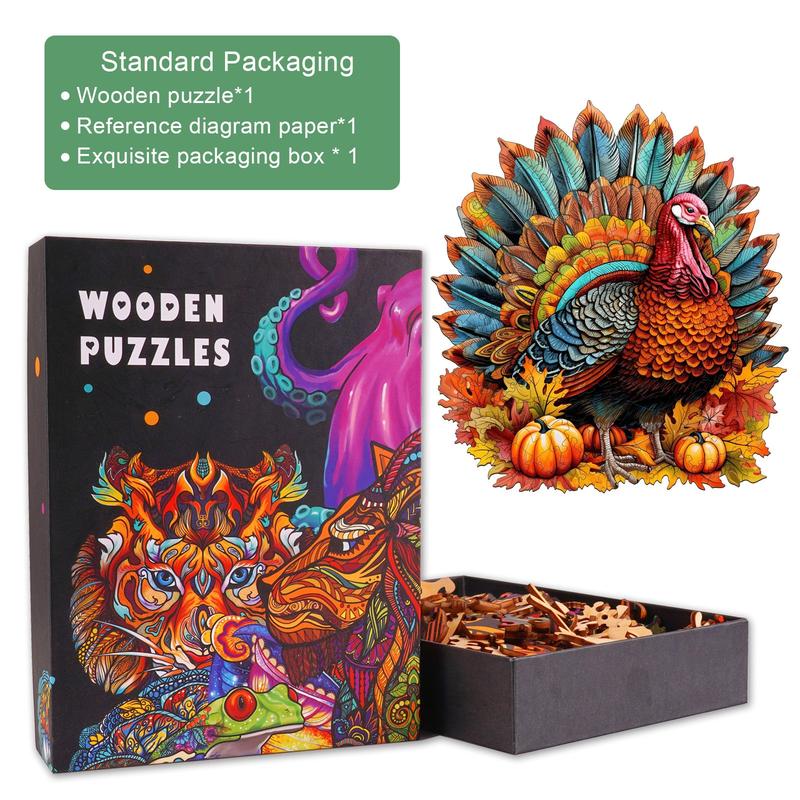 Colorful Turkey Wooden Jigsaw Puzzle for Kids and Adults